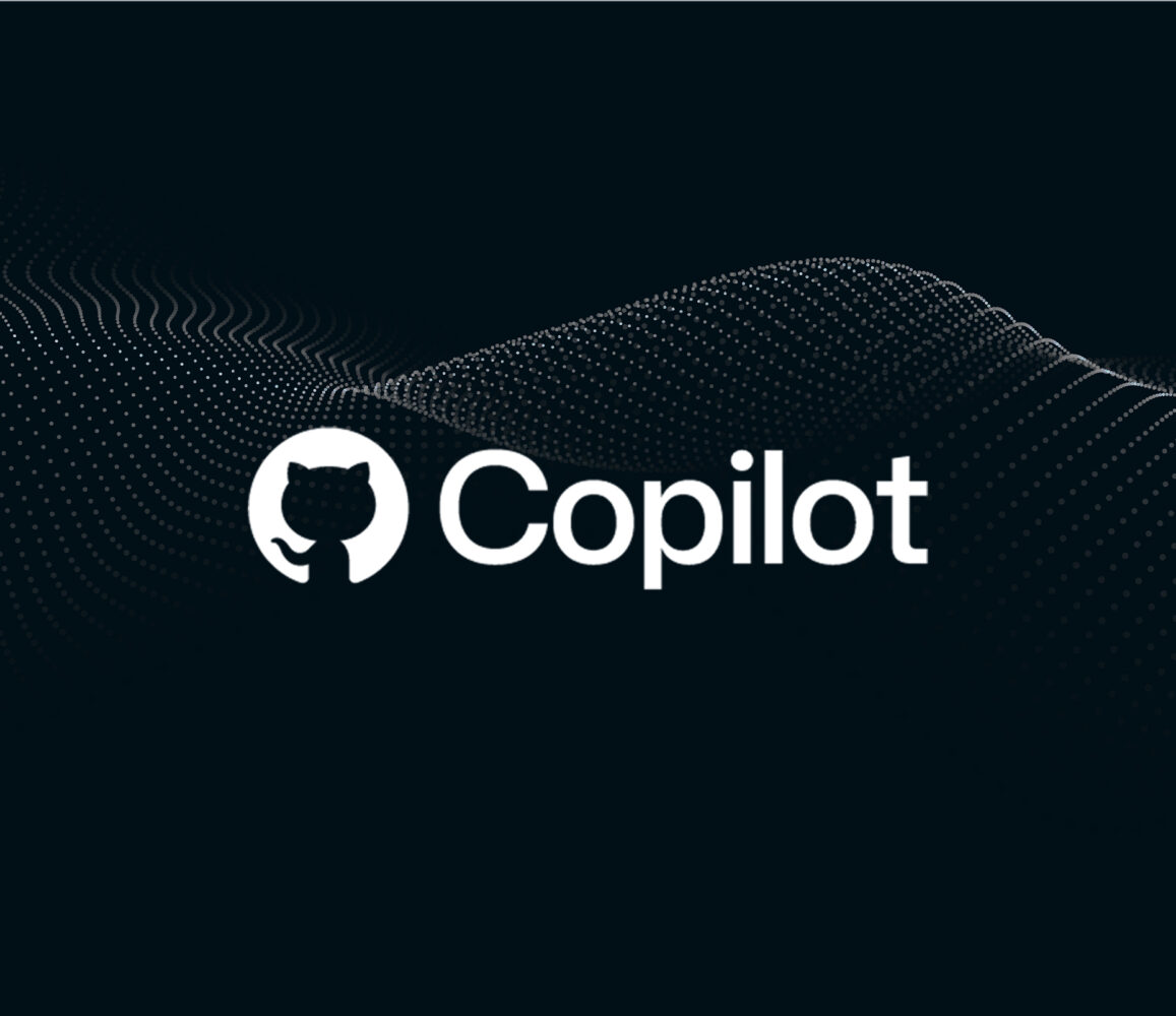 Tumma tausta, jossa on GitHub Copilotin logo.