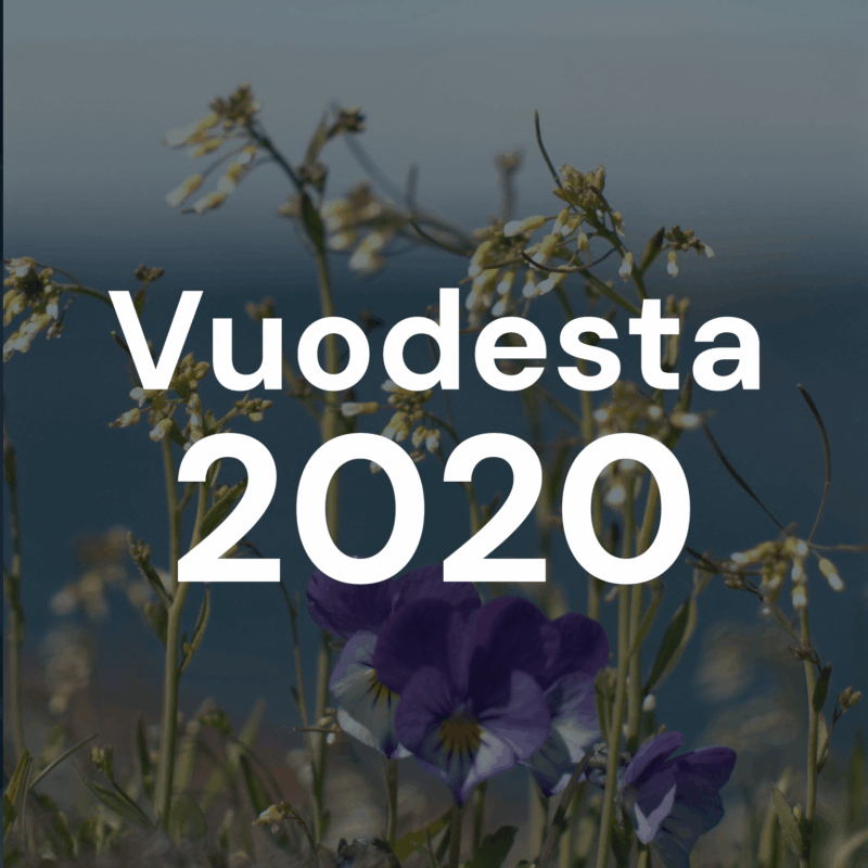 Teksti Vuodesta 2020 kukka-aiheisella taustalla